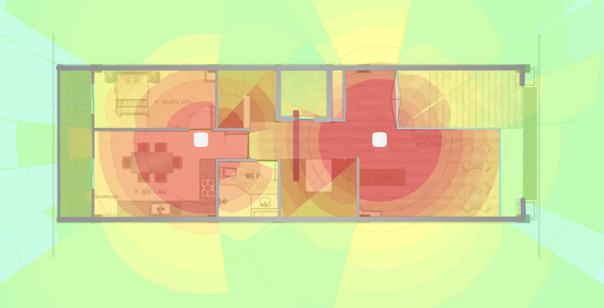 hình vẽ heatmap mô phỏng độ phủ sóng WiFi tại tầng điển hình